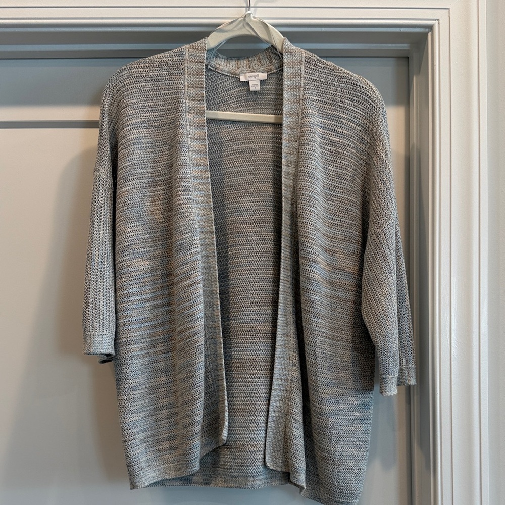 J Jill Open-Front Women's Sweater grey/blue/tan